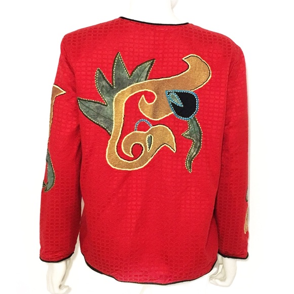 Vintage BOHO embroidered Asian jacket, red Chinese - Picture 2 of 7